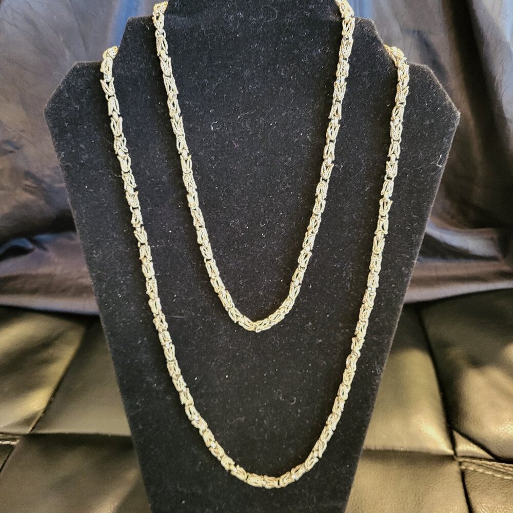 Vintage Silver Byzantine Interlocking Chain Necklace with a "W" Hook Clasp - 46"